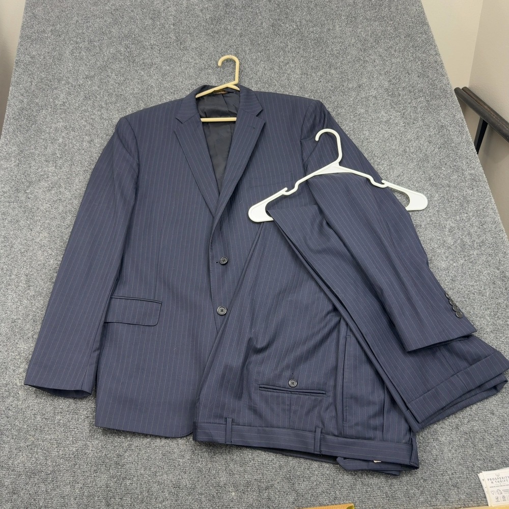 Jos A Bank Suit‎ Mens 46L/40 Navy Wool Pinstripe Signature Gold Traditional Fit